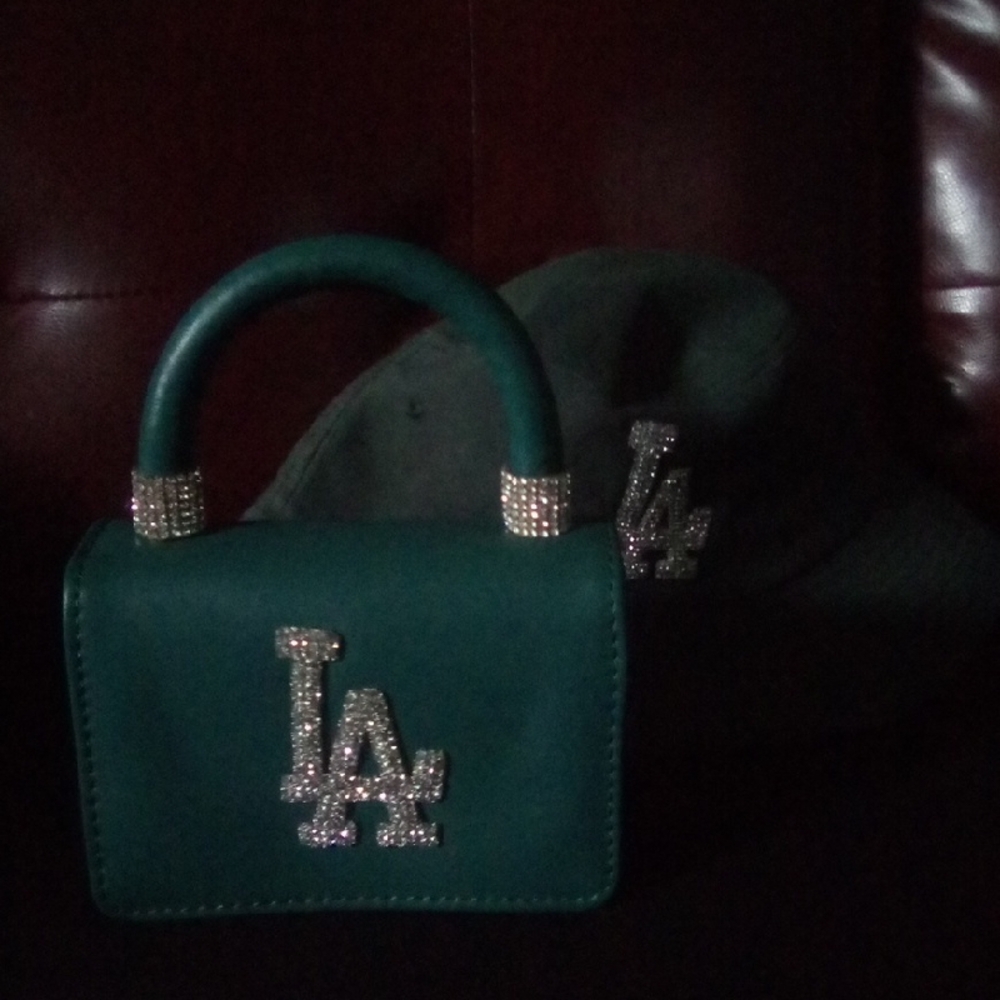 Green Handbag with Embellished Logo
